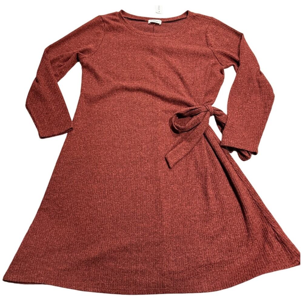 NWT Kaileigh Lauryn Fitted Side Tie Dress Womens Plus Sze 1X Orange Red Ribbed